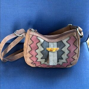 Kensie Brown and Gray Crossbody Bag with Geometric Design